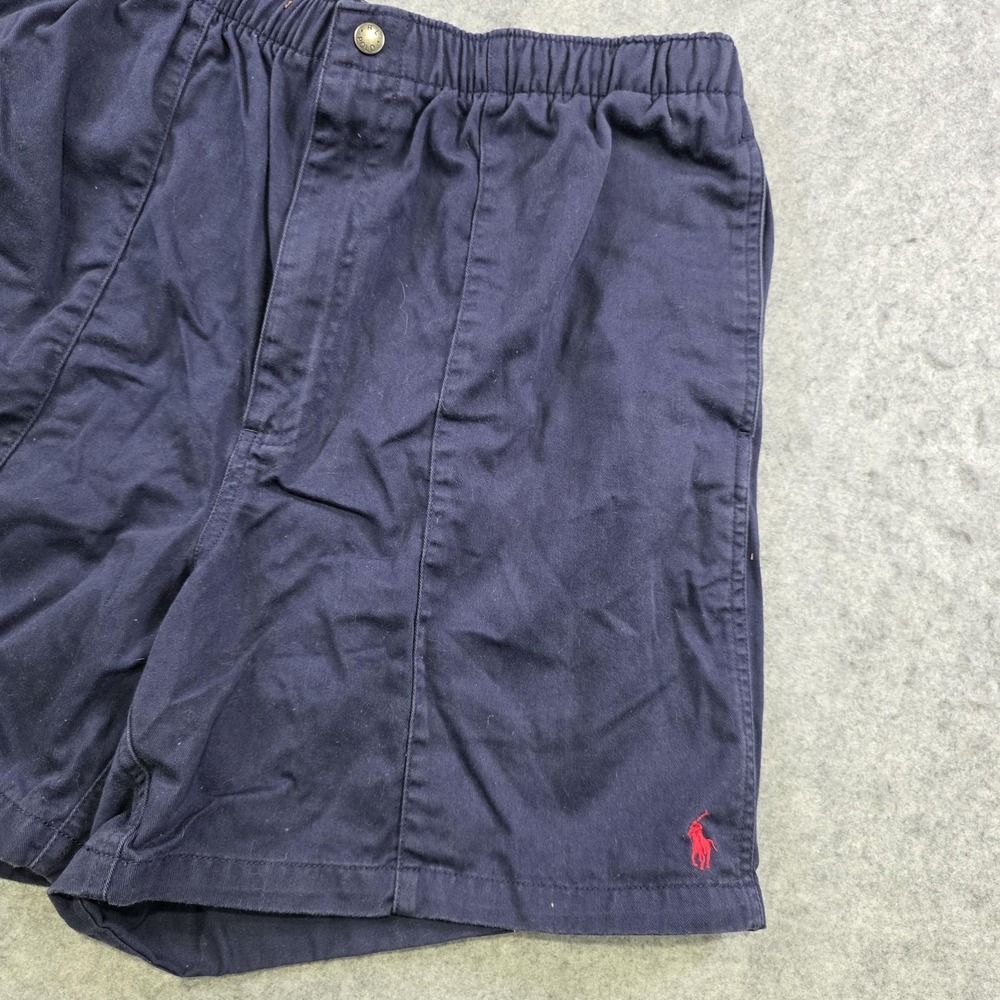 VTG Polo Ralph Lauren Shorts Mens 34 Blue Chino Pony Logo Elastic Waist 7 Inseam - Picture 4 of 16